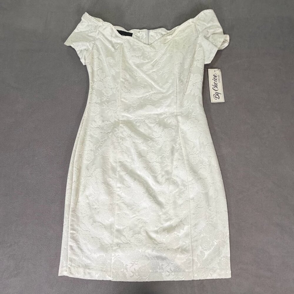 Vintage-By Choice-White/Floral Brocade Off the Shoulder-Sz 11- Brides/HOCO